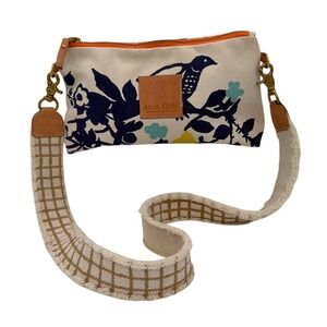 Erin Flett Canvas Bird Floral Print Cosmetic Pouch Clutch Orange Zipper